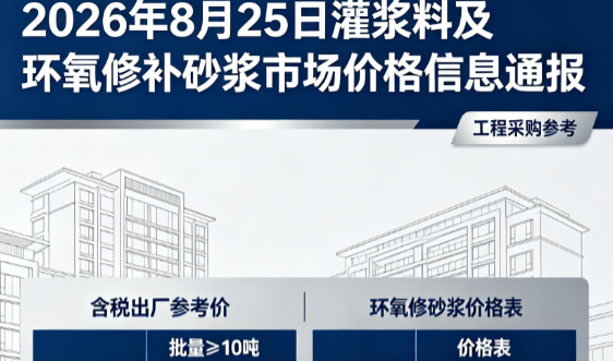 青龙2026年8月25日灌浆料及环氧修补砂浆市场价格信息通报